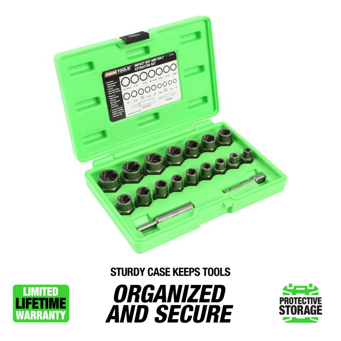 OEMTOOLS 23700 18 Piece Impact Nut and Bolt Extractor Set