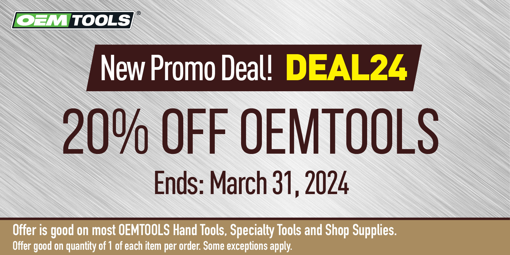 20% OFF most OEMTOOLS with promo code DEAL24
